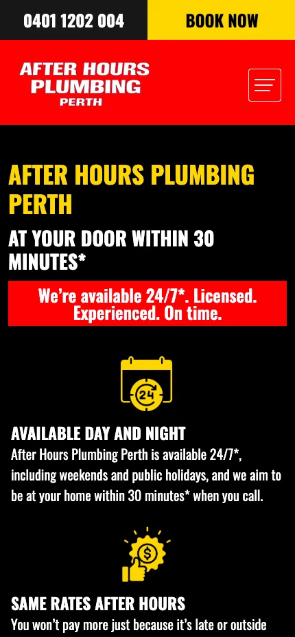After Hours Plumbing Perth mobile website design