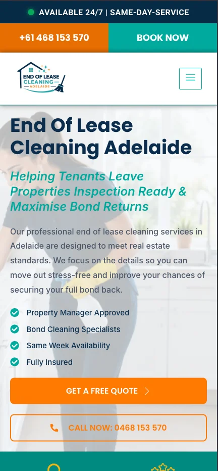 End of Lease Cleaning Adelaide mobile website design