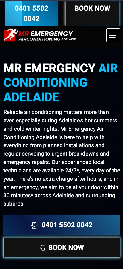 Mr Emergency Air Conditioning Adelaide mobile website design