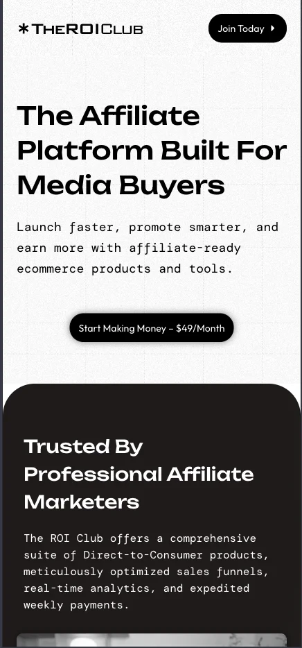 The ROI Club mobile website design