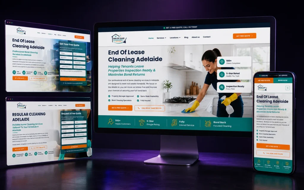 End of Lease Cleaning Adelaide WordPress website displayed across desktop and mobile devices