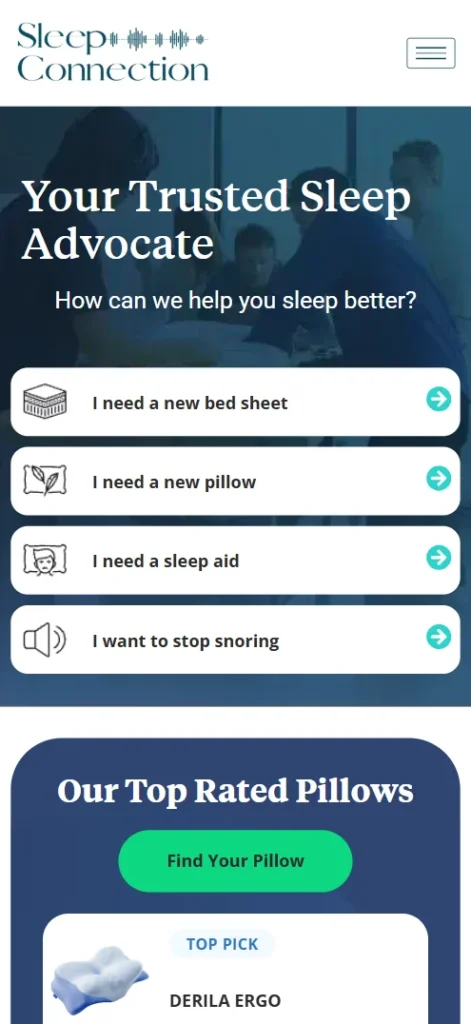 My Sleep Connection mobile website design